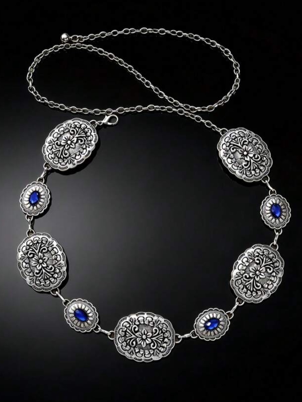 Vintage Silver Floral Concho Chain Belt New